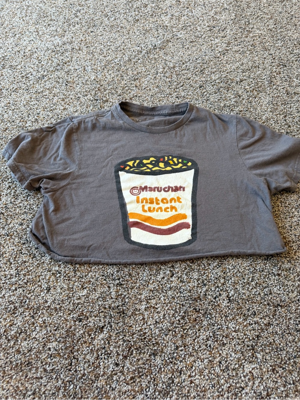 Maruchan Instant Lunch Women's Oversized Crop Top Ramen Graphic Tee Gray